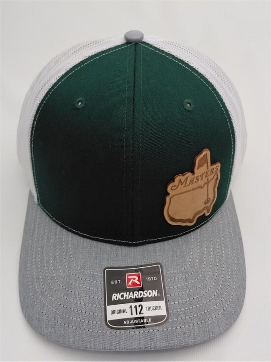 Masters Golf Leather Patch Trucker Hat Richardson 112 Green Gray Snapback New!!!